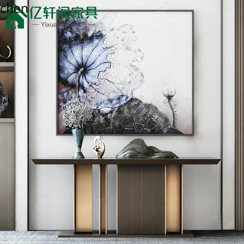 O17- lig luxury stainless steel rock slab art Xuanguantai hotel foyer strip case end view table against the wall