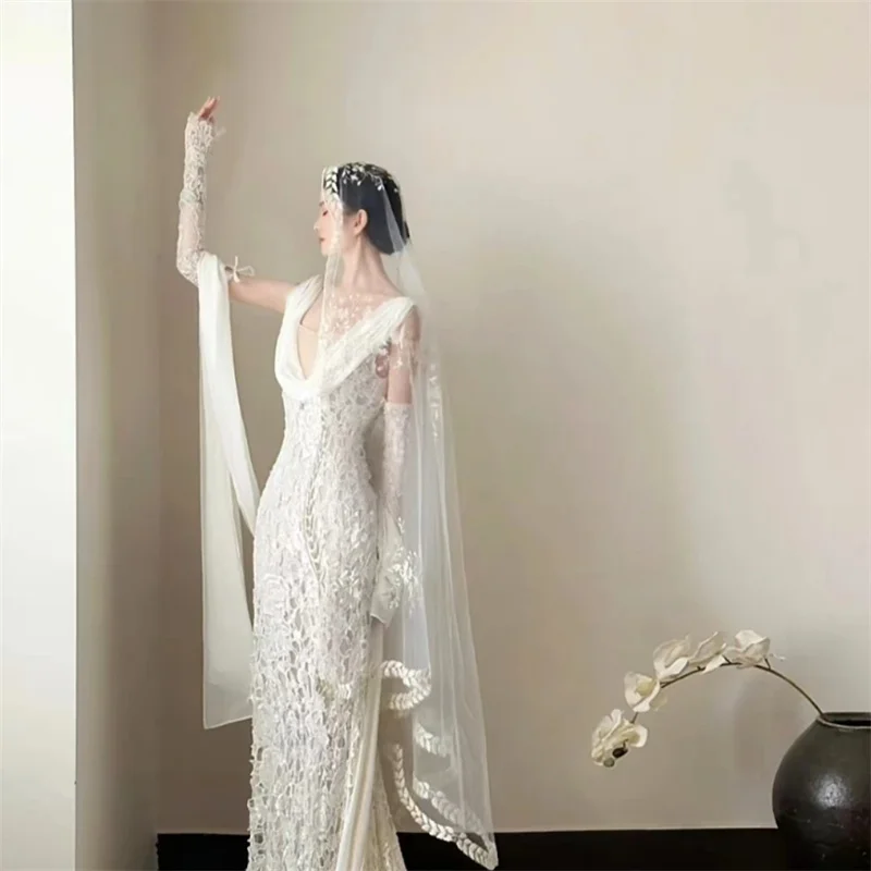 2025 verão novo laço branco francês trigo orelha laço bandana de camada única high-end sentimento casamento da noiva principal headpiece