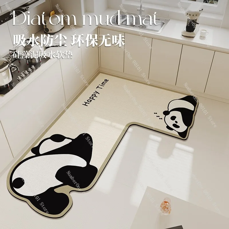 Kitchen Floor Mat Absorbent Anti Slip Oil Proof Carpet L Shape Diatom Mud Floor Mat Washable Kitchen Rug