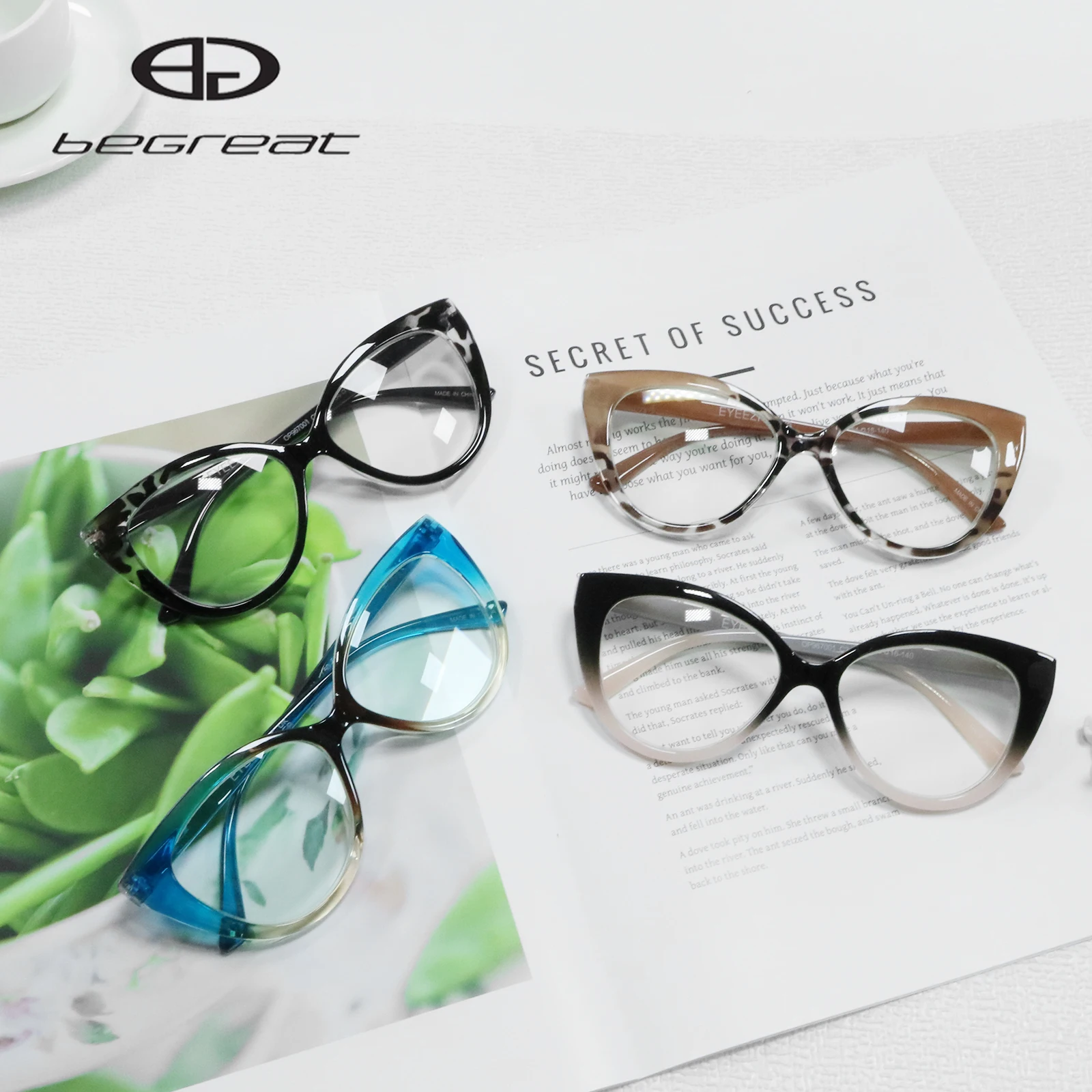 BEGREAT Cat Eye Reading Glasses Trendy Luxury Design Presbyopia Eyeglasses Anti-blue Light Glasses +1.25 +1.75 +2.75