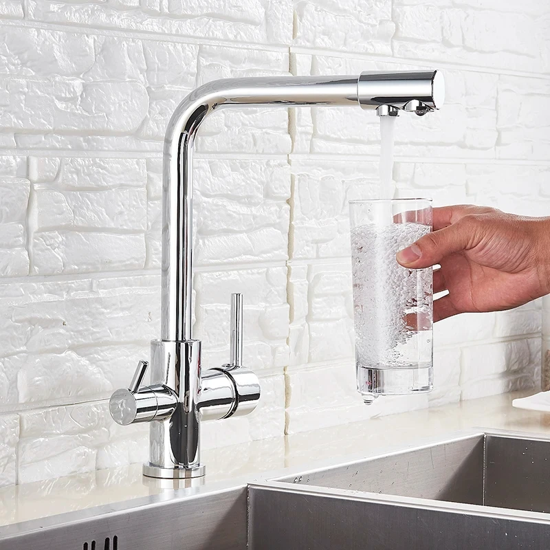 2025 New Chrome Pure Water Kitchen Faucet Pure Water Filter Crane Double Handle Hot and Cold Water Mixing Faucet image 3