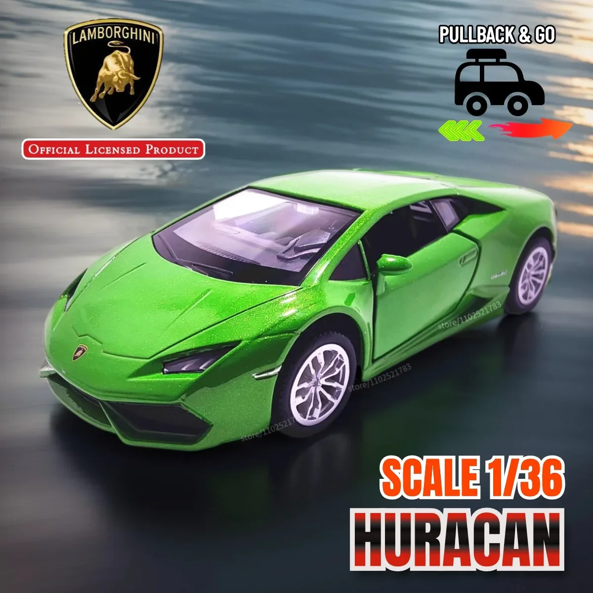 

1/36 Lamborghini Huracan Coup Pullback Toy Car Model Official Licensed Alloy Diecast Vehicle Scale Replica Xmas Gift Kid Boy Toy