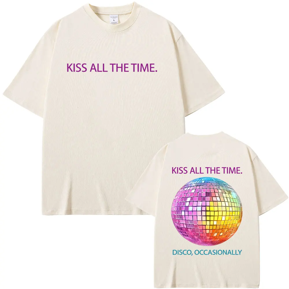 Kiss All The Time Disco Occasionally Graphic Print T-shirt Men Women Fashion Oversized Short Sleeve T Shirts Unisex Streetwear