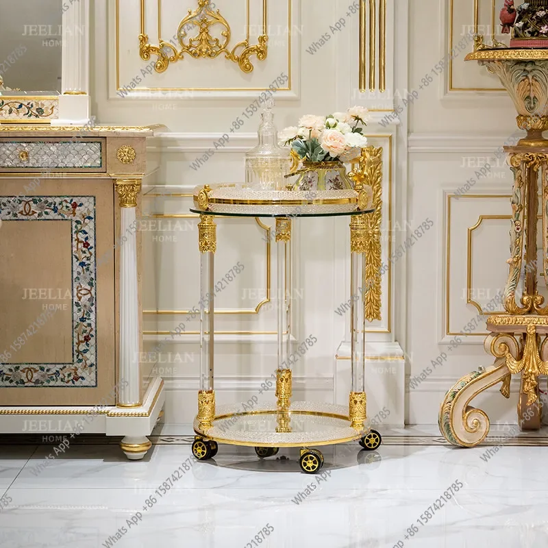 T French Luxury Copper Alloy Exquisite Trolley Villa Living Room Dining Room Home Decoration Double-layer Dining Car