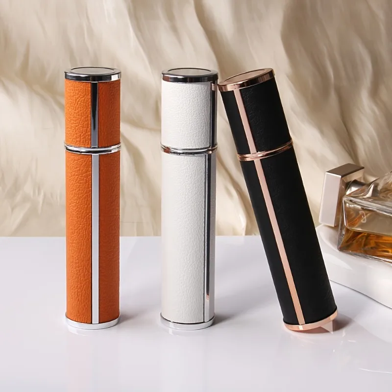 Atomizador de perfume mini mate premium, 1 unidad, 10 ml, boquilla a prueba de fugas, material metálico mate, botella interior de vidrio, blanco, negro y naranja