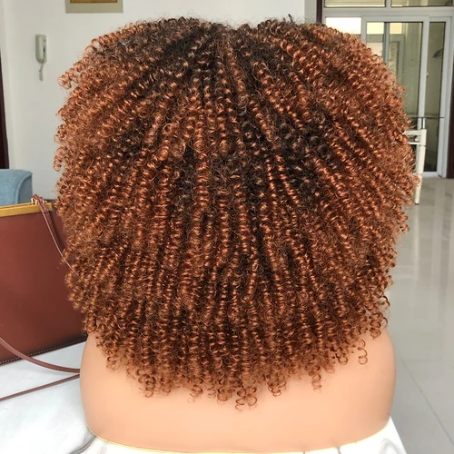 Imagen 2 del producto Peluca Afro rizada sintética con flequillo para mujeres negras, resistente al calor, corta, rizada, para fiesta diaria