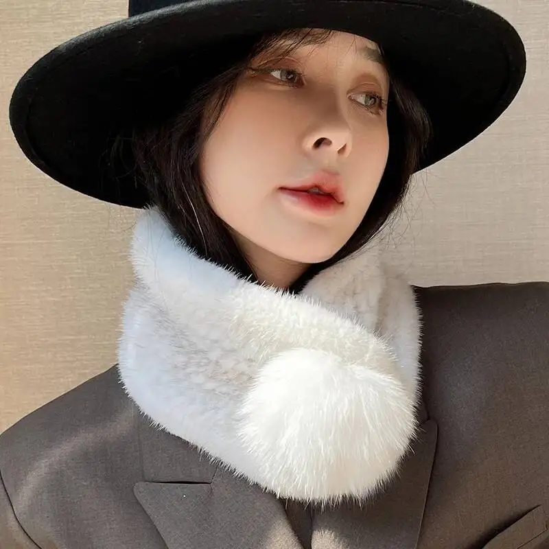 

Real Mink Fur Scarf For Women Winter WarmThicken Fur Scarf Luxury Mink Fur Scarves Natural Fur Scarves Fashion Coat Hood Decor