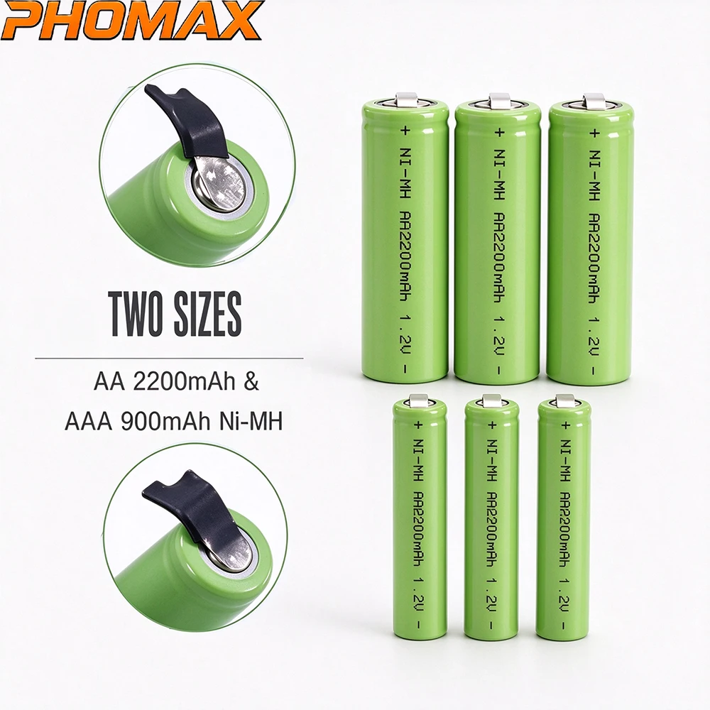 PHOMAX 1.2V NI-MH Rechargeable Battery AA 2200mAh  AAA 900mAh Battery For Philips Razor Clock MP3 Player Replace Ni-Mh Batteries
