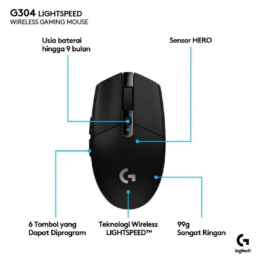 لوجيتك G304 لايت سبيد لاسلكي، ماوس ألعاب بمستشعر هيرو 12K، استجابة 1 مللي ثانية، بطارية 250 ساعة لألعاب eSports FPS على جهاز الكمبيوتر الشخصي