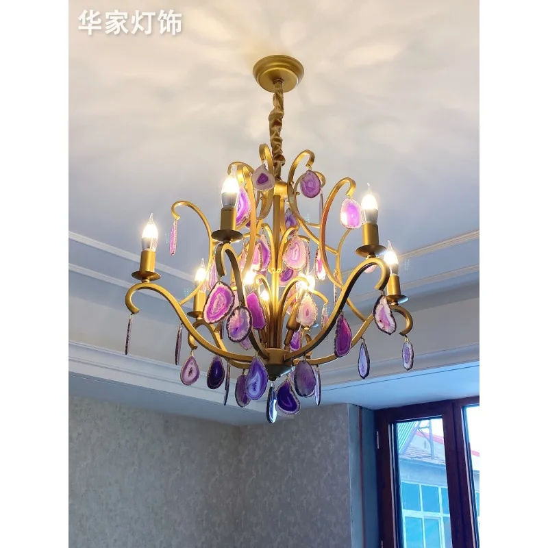 

American bedroom chandelier dining room light creative personalized lighting purple agate cloakroom crystal light duplex floor l