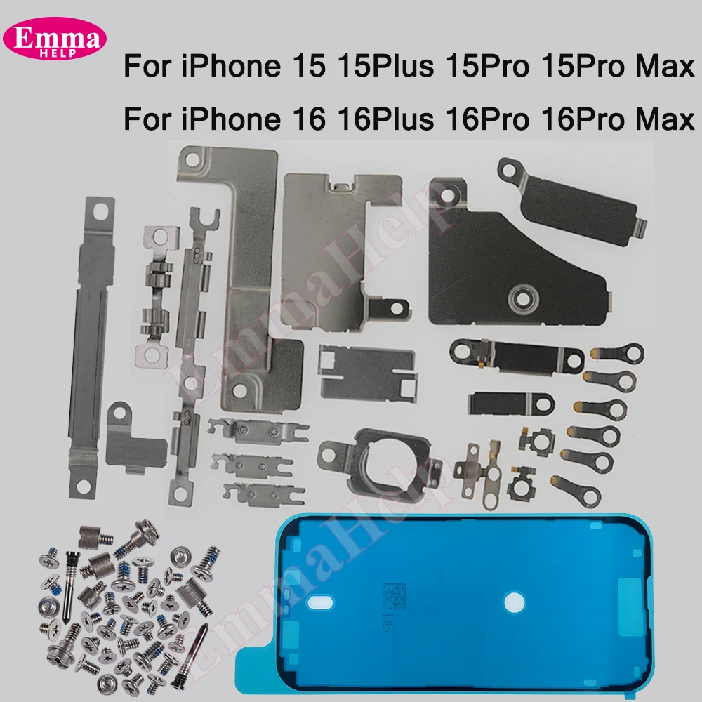 Kompletny zestaw małych metalowych elementów wewnętrznych wsporników + wszystkie śruby do iPhone 15, 16 Pro Max, Plus. — zdjęcie produktu 7