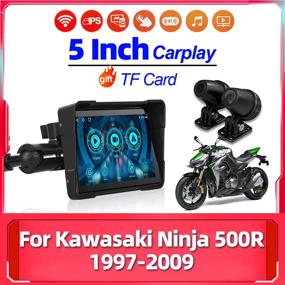 Portable Motorcycle Carplay 5 inch Touch Screen Navigation For Kawasaki Ninja 500R 1997-2002 2003 2004 2005 2006 2007 2008 2009