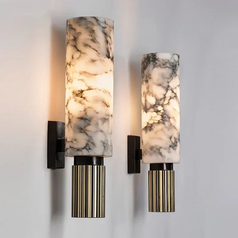 Modern Natural Marble Wall Lamp Copper Foyer Villa Aisle Corridor Bedroom Sconce E14 Bulb Lighting Fixtures Dorp Shipping