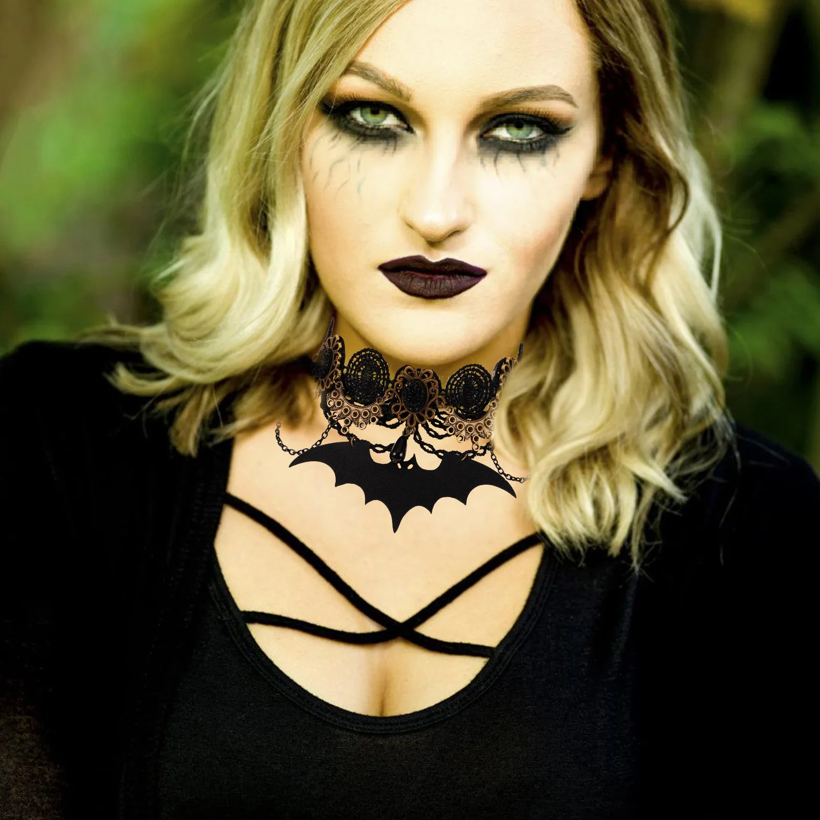 1 مجموعة هالوين قلادة أقراط مجموعة الدانتيل الخفافيش قلادة مجوهرات الزخرفية مهرجان لوازم حفلة تأثيري قلادة طقم من الحلقان #2