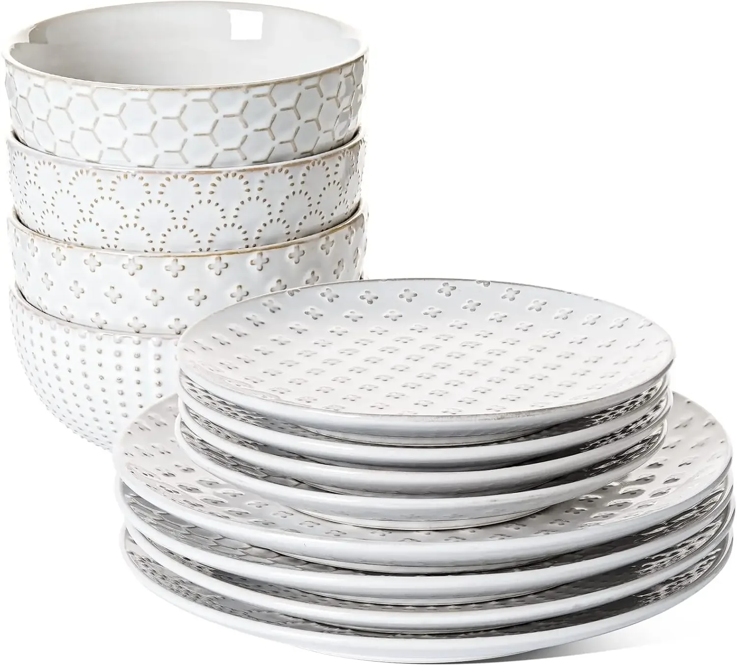 LE TAUCI Dinnerware Sets 12 PCS, Ceramic Plates and Bowls Set, Housewarming Gift (10