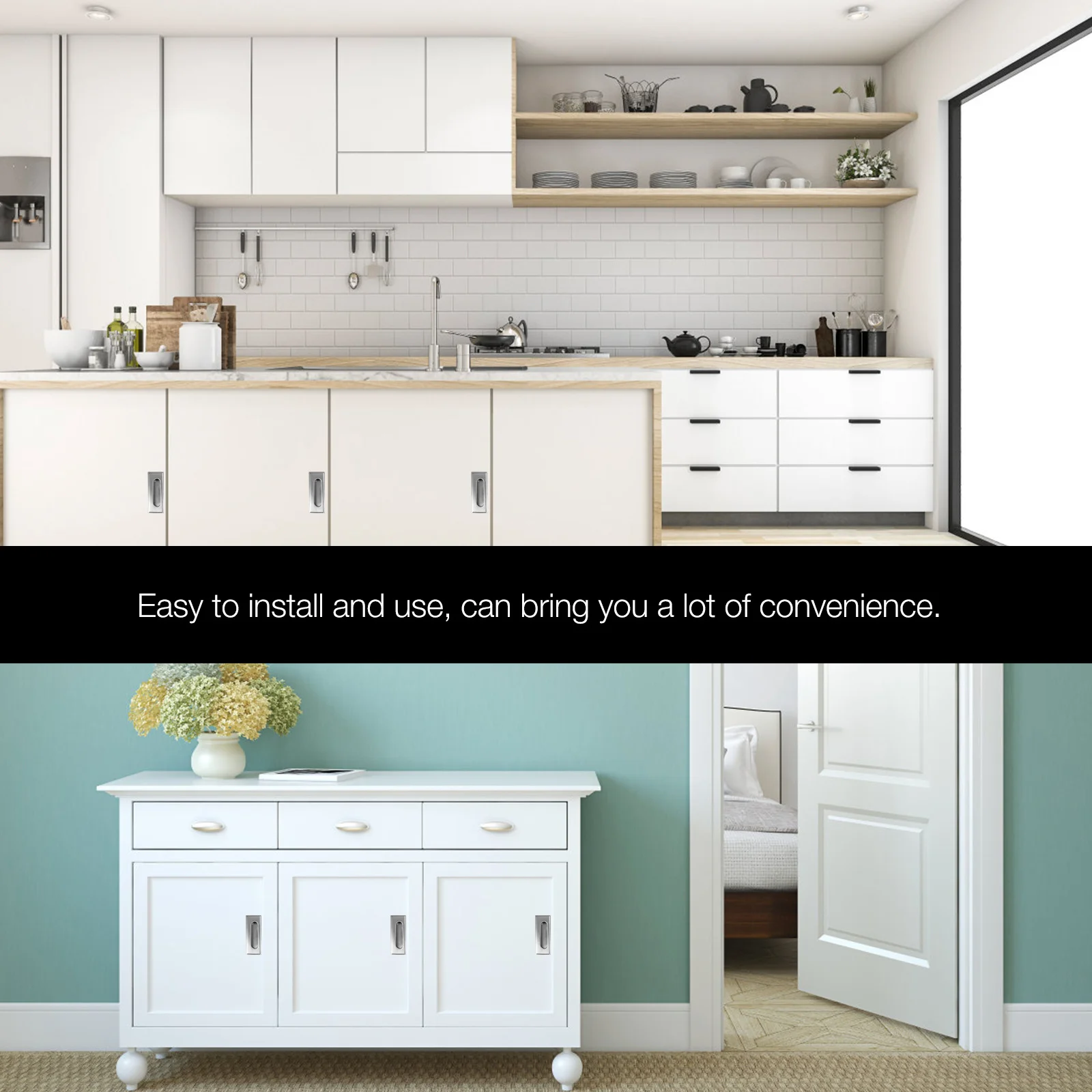 

6pcs Stainless Steel Cabinet Door Handle Invisible Wardrobe Pull Durable Home Furniture Knob Easy Install Modern Style Hardware