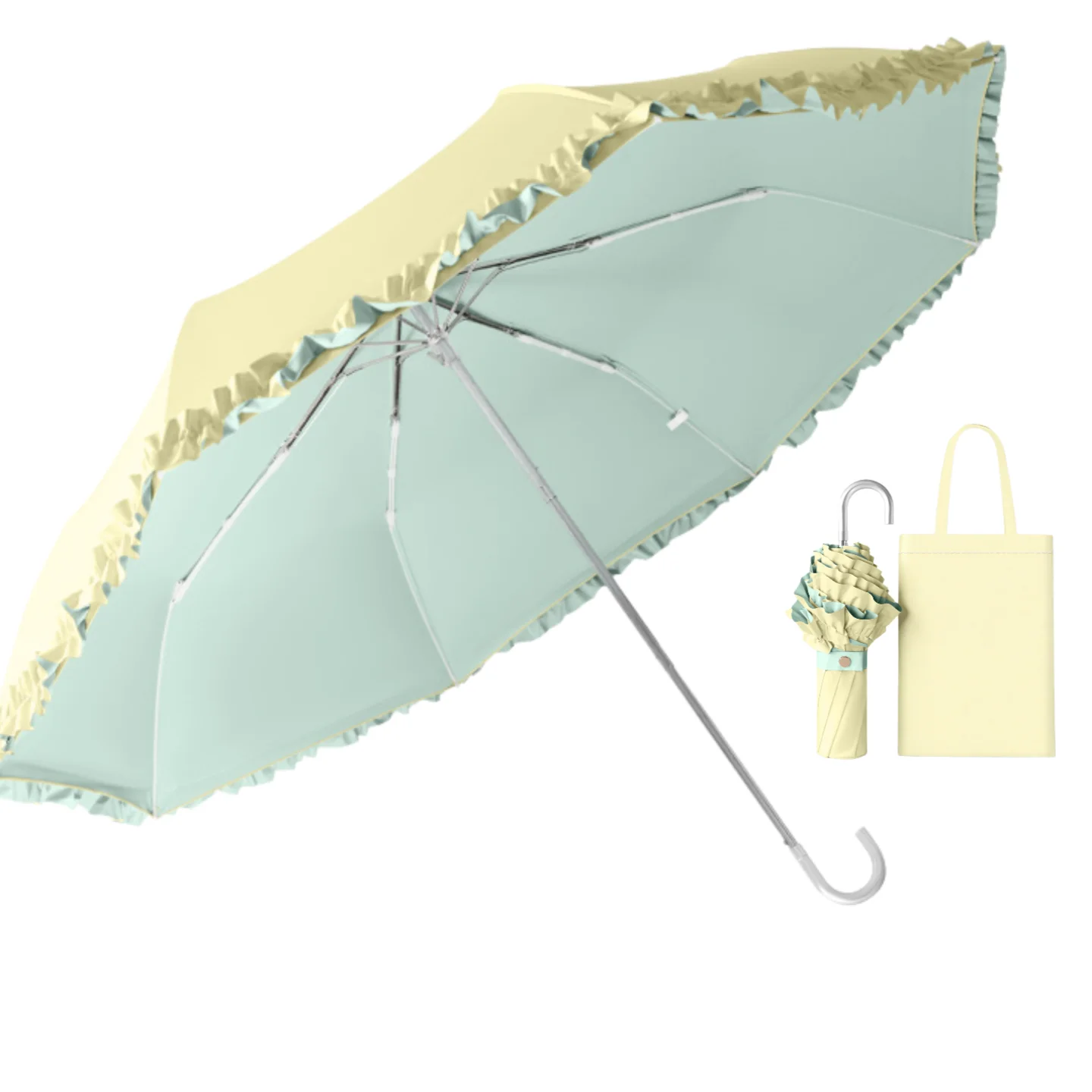 Foldable Floral Edge Parasol Travel Sun Rain Umbrella with bag Portable UV Resistance Princess Sun Umbrella for Women & Girls