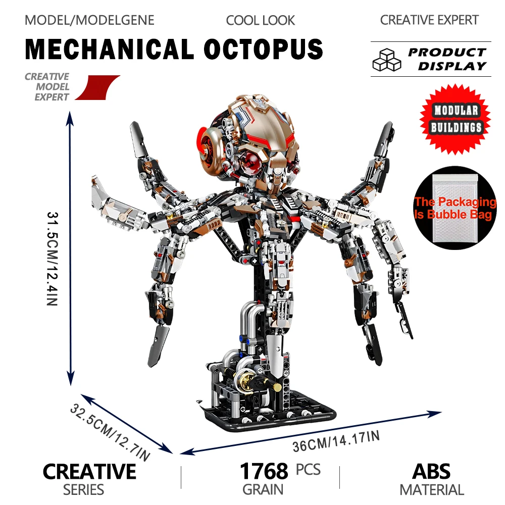 

Mechanical Octopus DIY Assembly Building Bricks Creative Model Kit Collectible Marine Life Construction Toys Xmas Gift For Adult