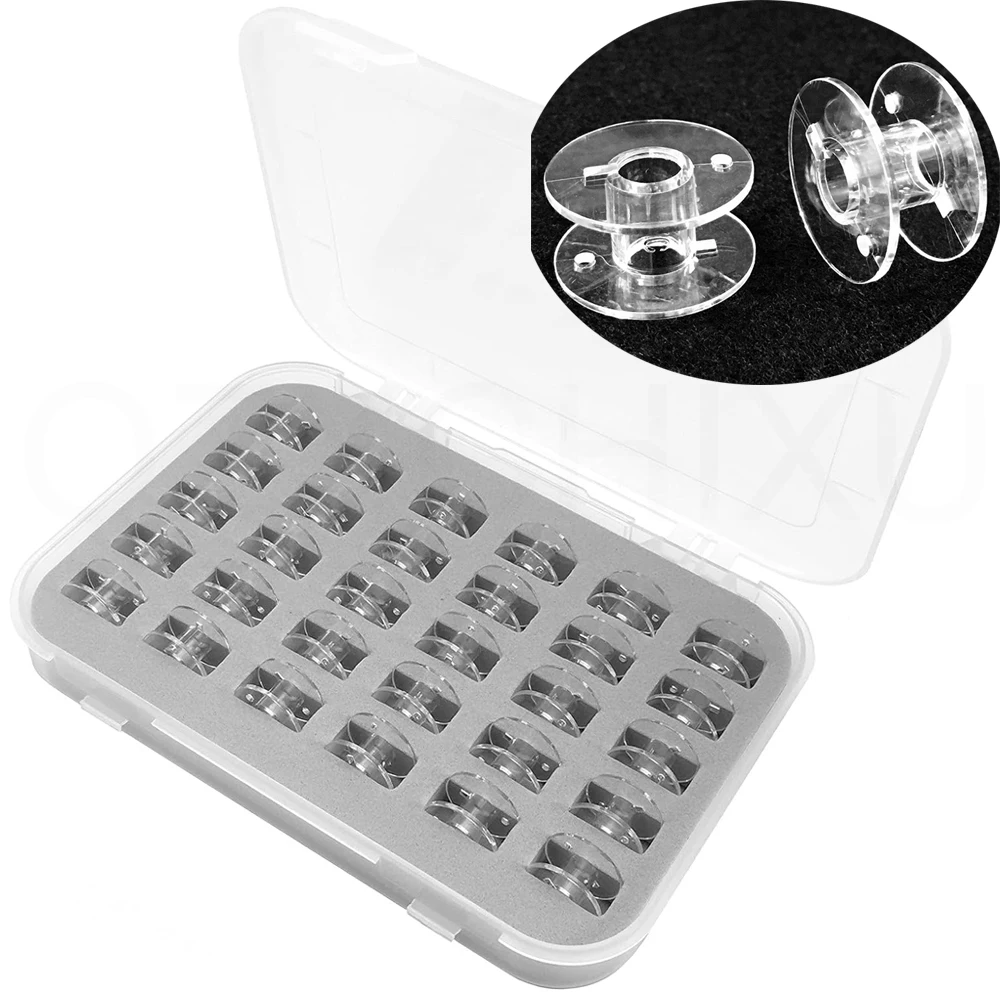 

30 Pcs Clear Plastic Sewing Machine Bobbins with Case Storage Box For Brother Singer Babylock Janome Machines Accessories Parts