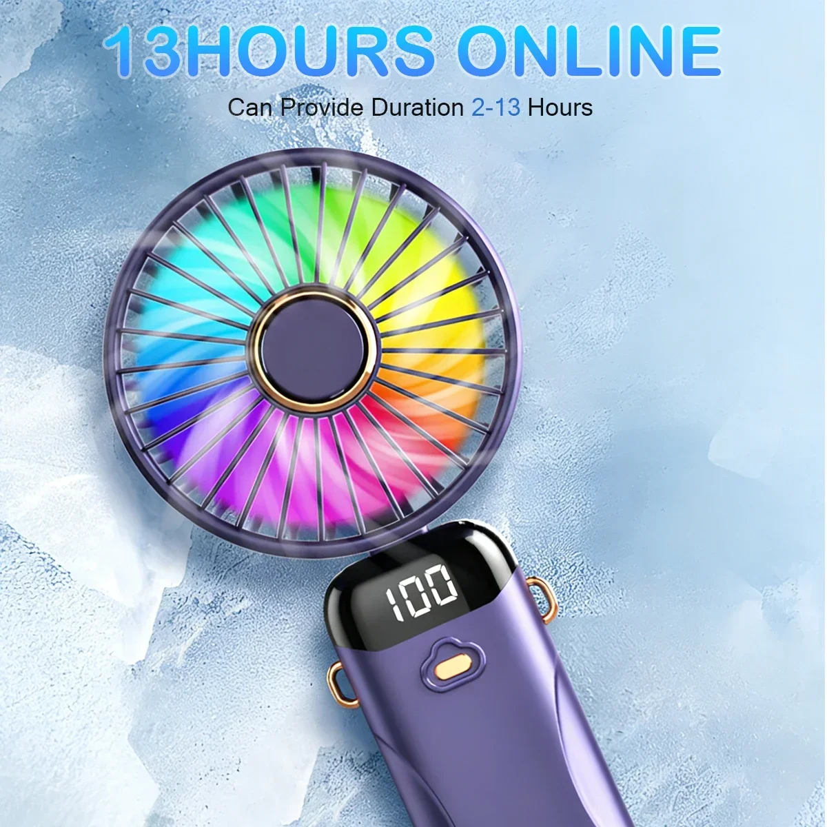 USB Rechargeable Handheld Fan 1200mAh 6 Speeds Foldable LED Light Blade Portable Mini Fan Personal Cooler for Home Gift