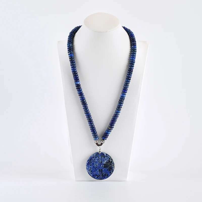 Natural Lapis Lazuli Beaded Necklace Jewelry Fashion Charm Accessories Handcarved Necklace Gifts  For Women Men 51x9mm 127g