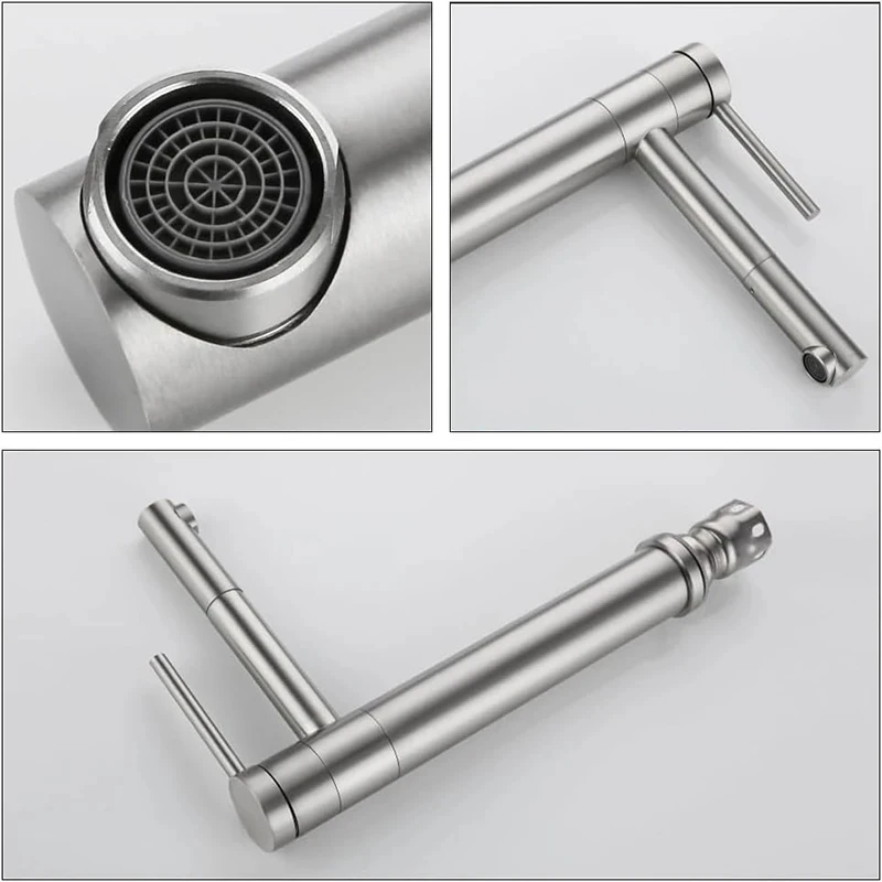 Single Handle Bathroom Sink Faucet 304 Stainless Steel 360° Swivel Basin Faucet Tall Spout Washbasin Faucet