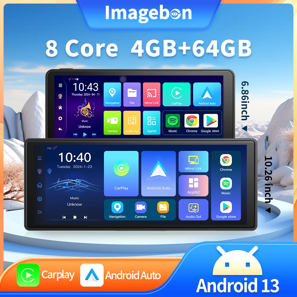 Imagebon Android 13 Dash Cam Wireless CarPlay & Android Auto Car DVR GPS Navigation Bluetooth AUX Multimedia Car Player