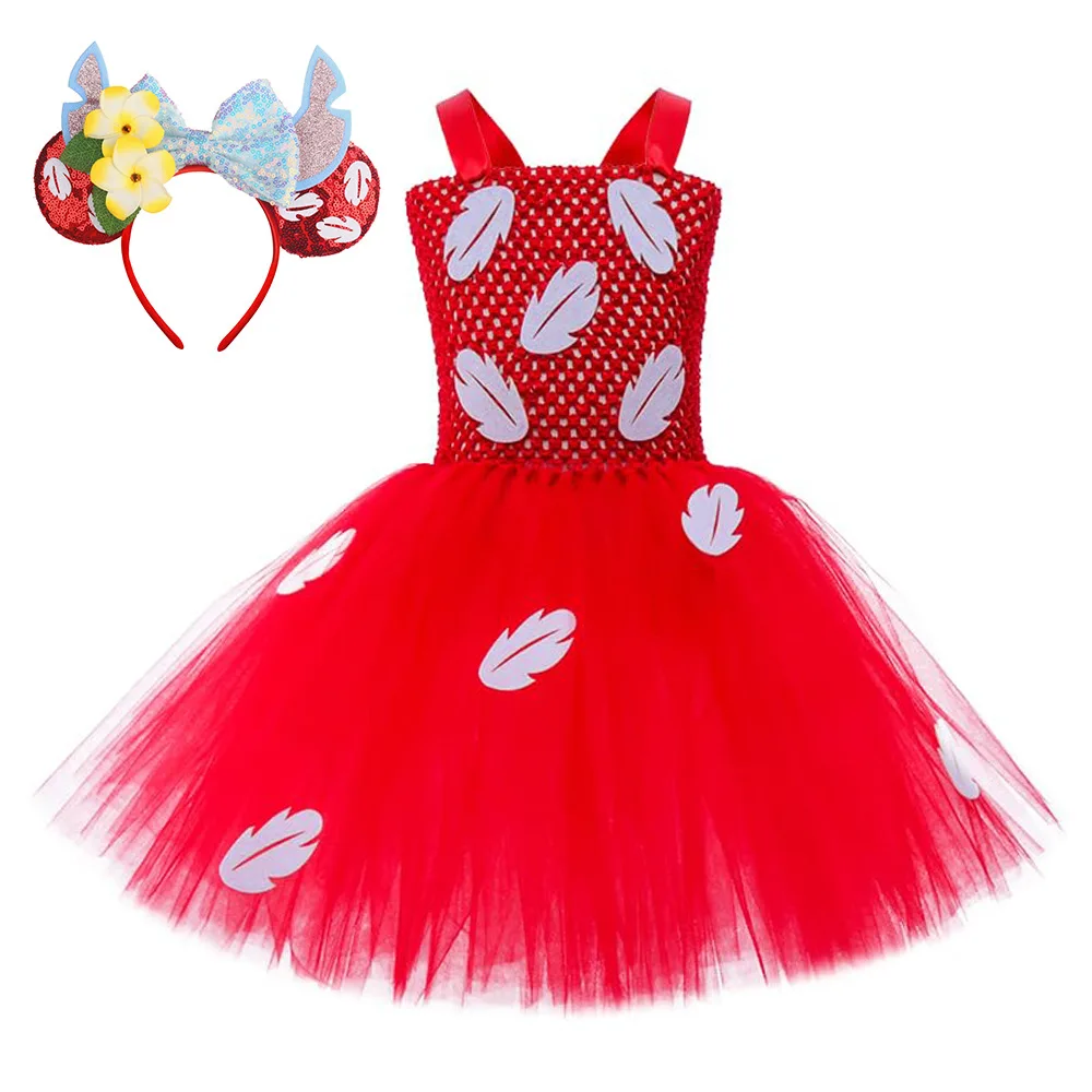 

Hawaiian Lilo Leaf Girls Tutu Dress for Party Princess Costume with Garland Baby Girl Christmas Halloween Hula-hula Outfit