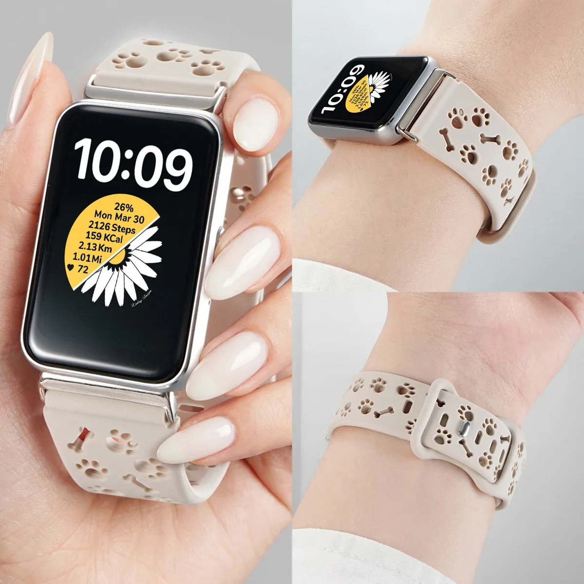 Ausgehöhltes Hundepfoten-Silikonarmband für Samsung Galaxy Fit 3 Verstellbares Sport-Armband für Galaxy Fit 3 Damen-Armband – Detail 10