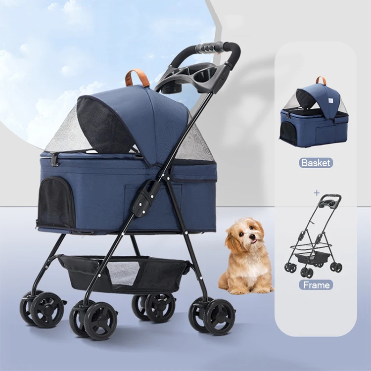

Pet Cart Trolley Luxury Dog Carrier Strollers Breathable Travel Outdoor Pet Stroller Pushchair Separation Four-Wheeled Folding
