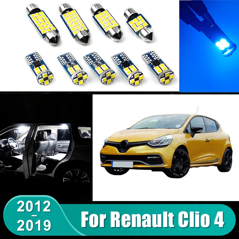 

Для Renault Clio 4 IV MK4 2012-2019: 8 шт. светодиодных ламп 12В для салона, освещения карты, номерного знака, багажника, аксессуары.