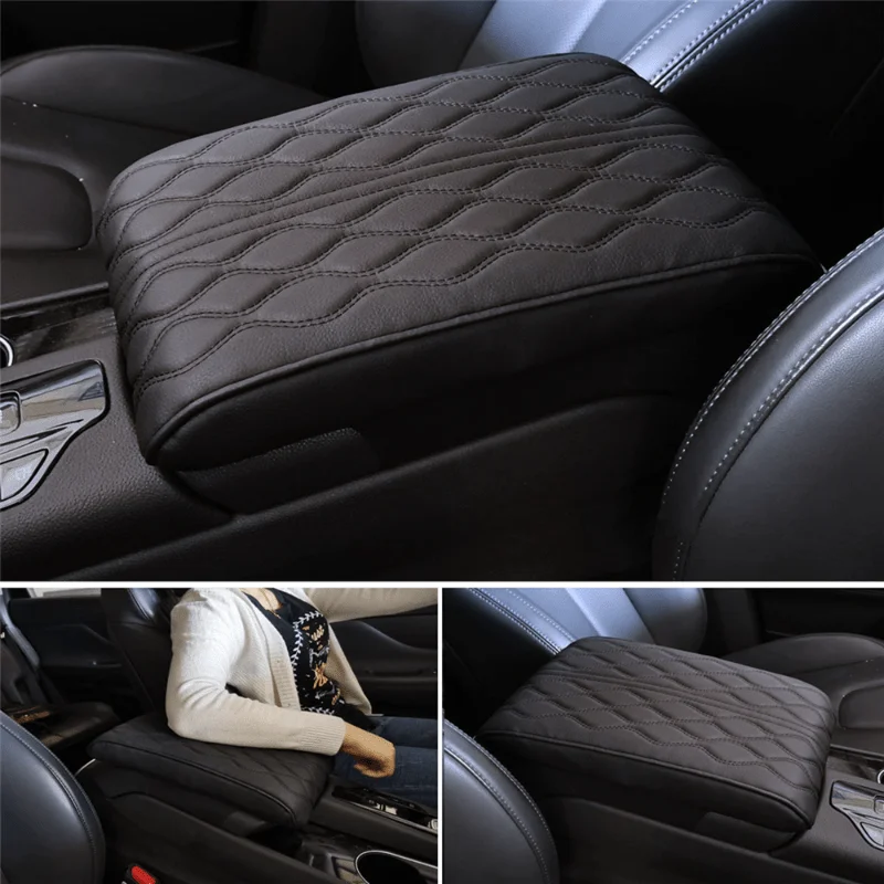 Four seasons universal PU Leather Car Armrest Mat Center Console Arm Rest Protection Cushion Auto Armrests Storage Box Cover Pad