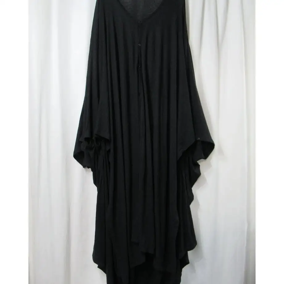 TOP-YAMAMOTO ® Black V-neck Long-Sleeved Shirt Dress Flowing and Loose Retro Style Women's Evening Dress