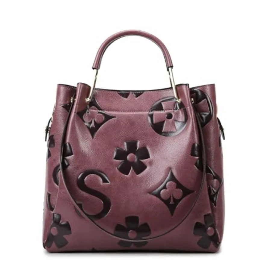 

Floral Handbags Purses Women - Embossed Leather Top Handle Handbag Set Large Shoulder Bag Ladies Bucket Hobo Tote