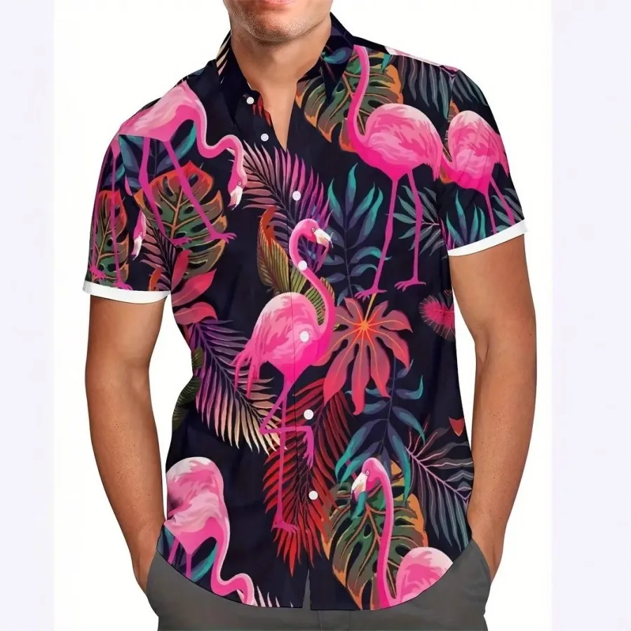 

Мужская гавайская рубашка с праздничным принтом, короткий рукав, дышащая, удобная, для путешествий, повседневная, модная, летняя одежда