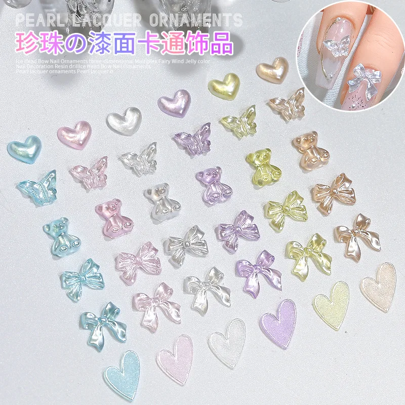 50 Uds 3D Aurora lazo de resina transparente corazón Nail Art Charms lindo oso mariposa brillo decoración de uñas suministros accesorios de joyería