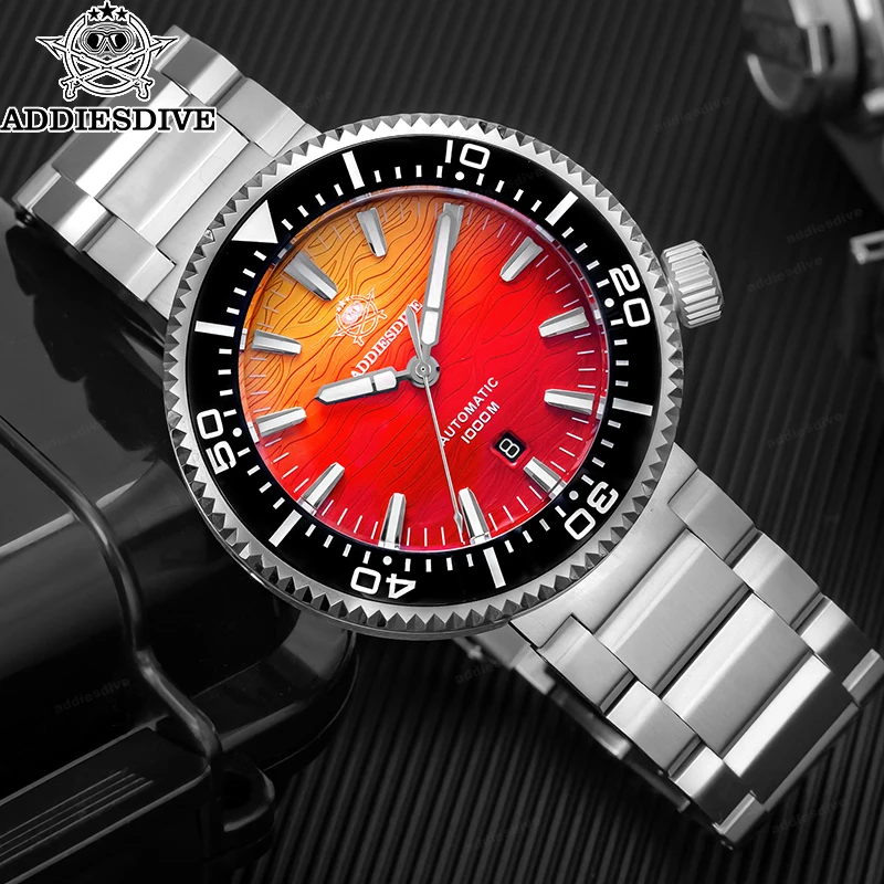 

ADDIESDIVE Diving Watch Automatic Watches For Men 1000M Waterproof Sapphire Flame Clouds Texture Luxury BGW9 Luminous AD2526 New