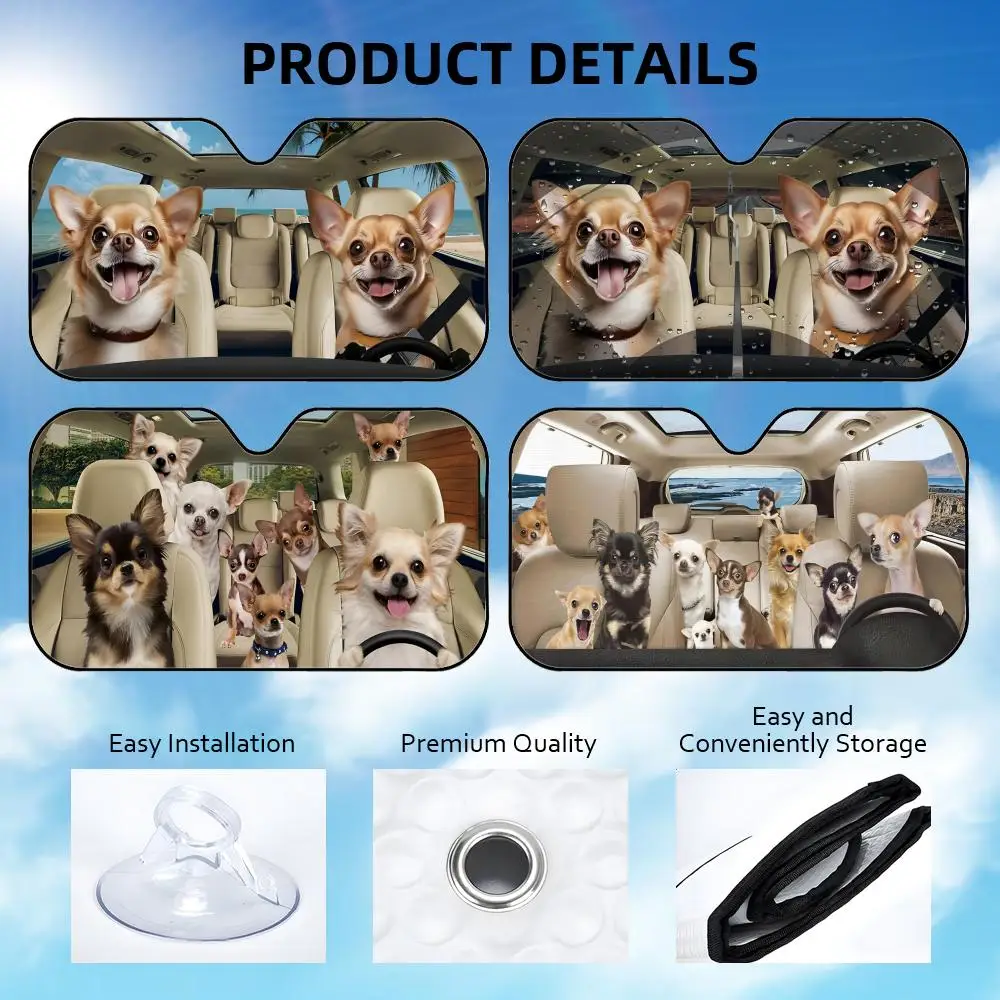 

Забавный солнцезащитный козырек для автомобиля с изображением семьи чихуахуа, многоразовый, из алюминиевой фольги, защита от УФ-излучения, теплоизоляционный чехол-накидка