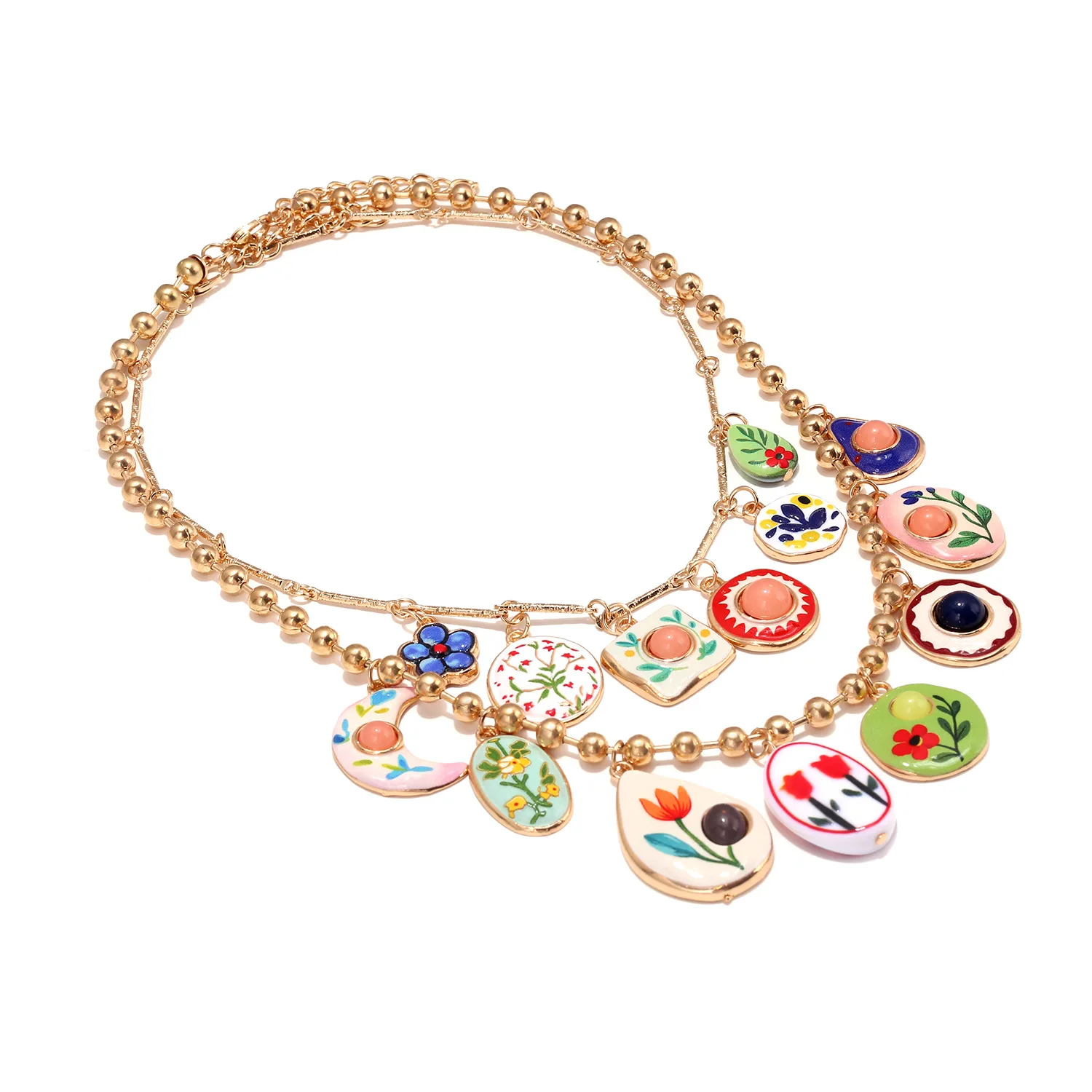 Persönliches Design Geometrische Metall-Halsketten mit Mehrfarbigen Handbemalten Blumenanhängern für Frauen 2026 Trend Schmuck-Accessoires – Detail 6