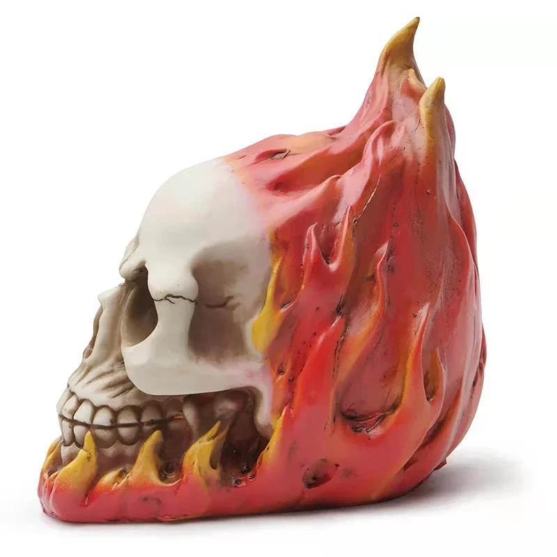 Vilead Flame Skull Resin Crafts Statue Skull Props Model Halloween Horror Party Decor Sculpture Living Room Interior Ornaments