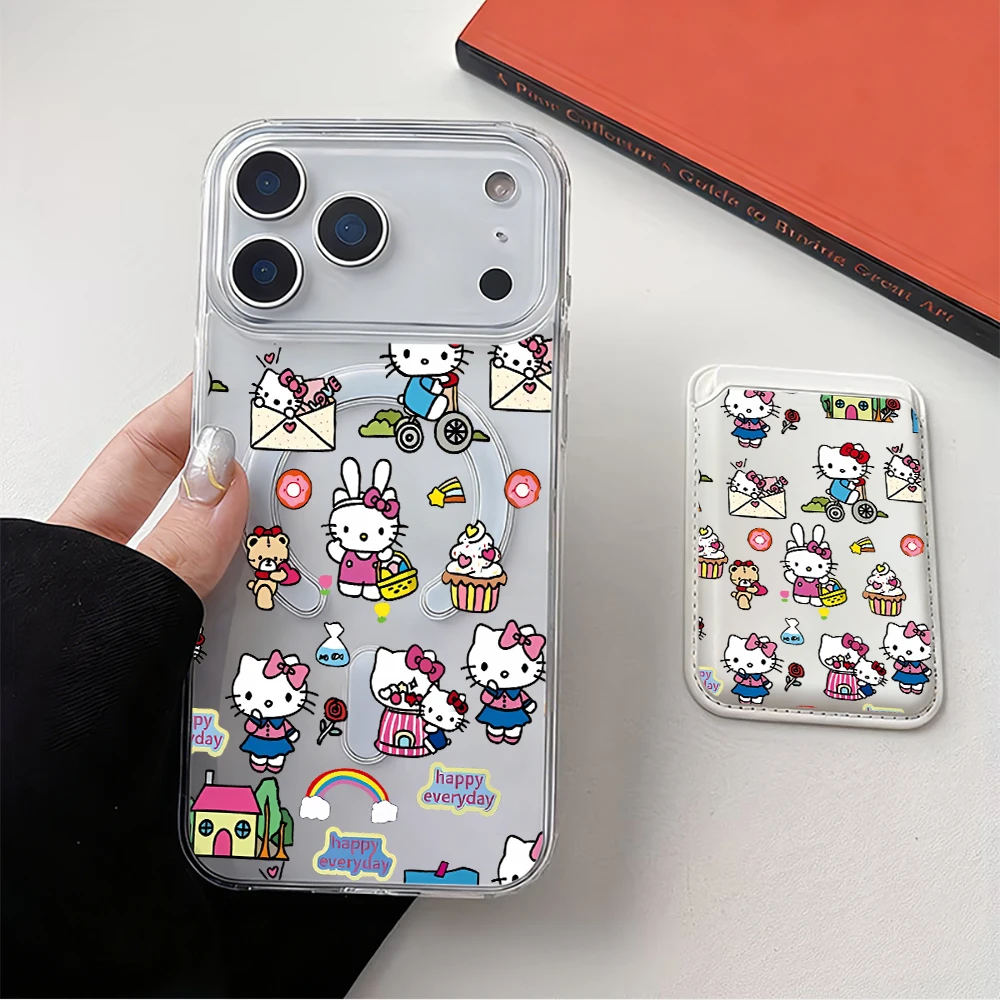 Cute Envelope Hello Kitty Magnetic Card Holder Wireless Charge Phone Accessories For Magsafe wallet For iPhone For Samsung Cover