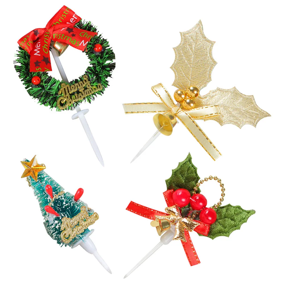 

4Pcs Christmas Baking Cake Toppers Plastic Cupcake Decorations Festive Party Ornaments Christmas Baking Cake Toppers