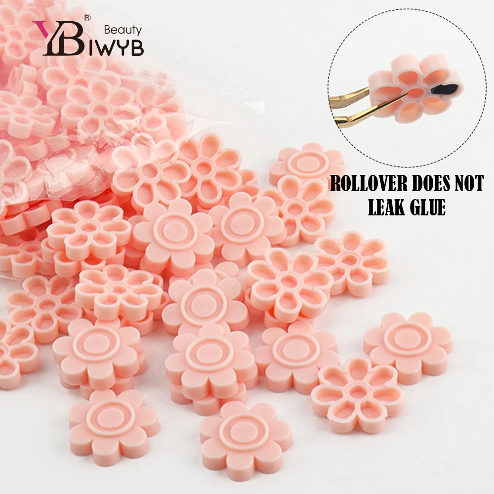 100pcs/도매 속눈썹 연장 접착제 드립 컵, 8 홀 벚꽃 접착 컵, 속눈썹 아티스트를위한 접착제 지연 컵