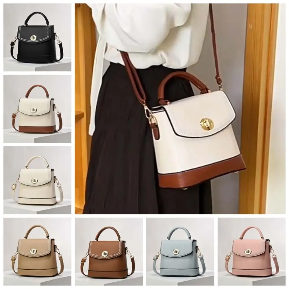 

Elegant Superior PU Handbag Large Capacity Anti-splash Water Texture Square Bag Portable Macaroon Color Lady Shoulder Bag Daily