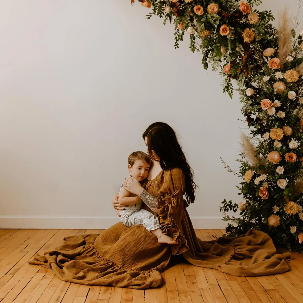 Böhmisches Fotoshooting-Schwangerschaftskleid, bequeme Baumwolle, plissierte Ärmel, zweiteiliges Set, Umstandsfotografie-Kleid, Outfit