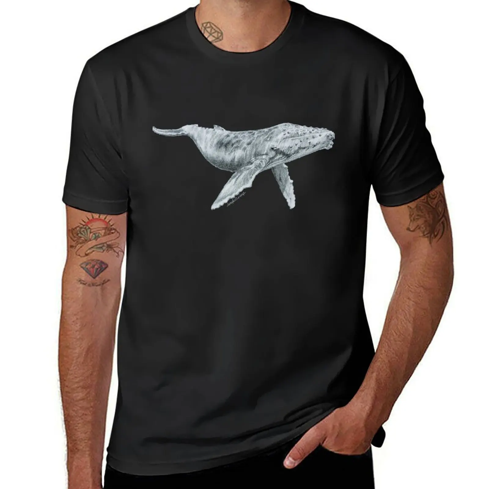 Swimming humpback whale pencil sketch T-Shirt blanks oversized sublime men clothes