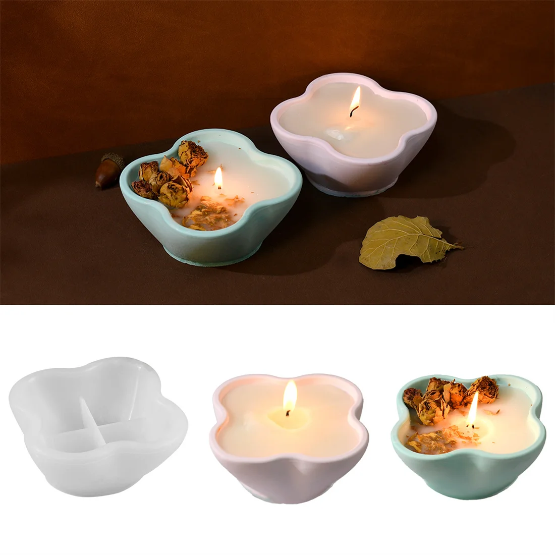 Four Leaf Clover/Irregular Shape Candle Sup Concrete Silicone Mold DIY Flowerpot Vessel Cement Plaster Resin Mold Home Decor