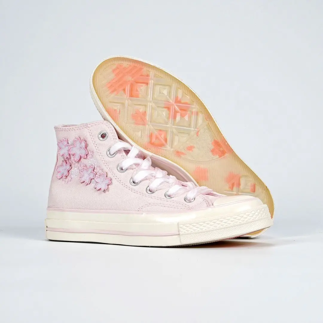 Womens Embroidery Canvas Sneakers Cherry Pink, Soft Silk Shoelace Design Low & High Top Casual Student Skate Footwear view 3