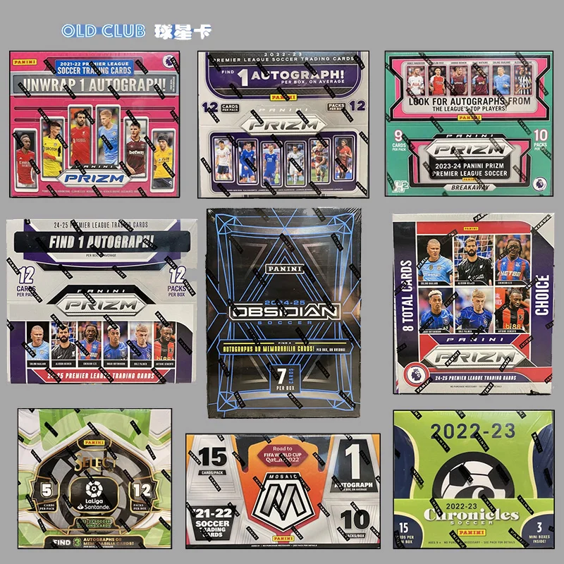 Caja de Regalo con Tarjetas Coleccionables de Fútbol Panini Originales de la UEFA Champions League, Premier League, La Liga, Serie A, Bundesliga y Copa Mundial