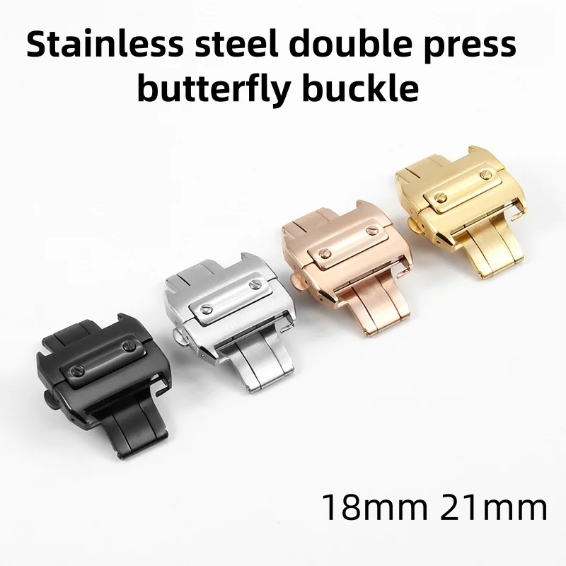 18mm 21mm Folding buckle double press butterfly buckle watch accessories Stainless Steel Watch Buckle for Cartier Santos 100